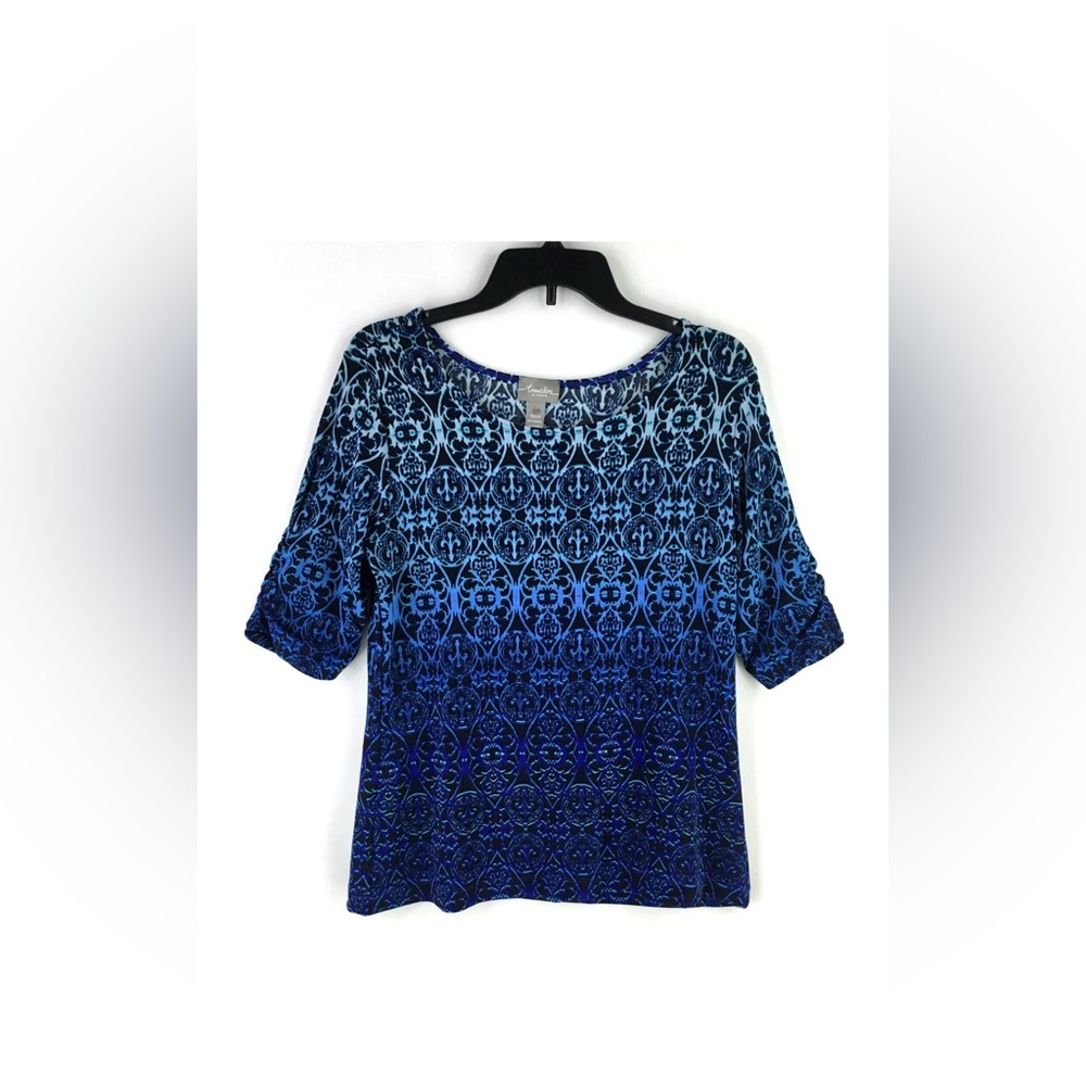 Chico's Blue Ombre Patterned Scoop Neck Blouse